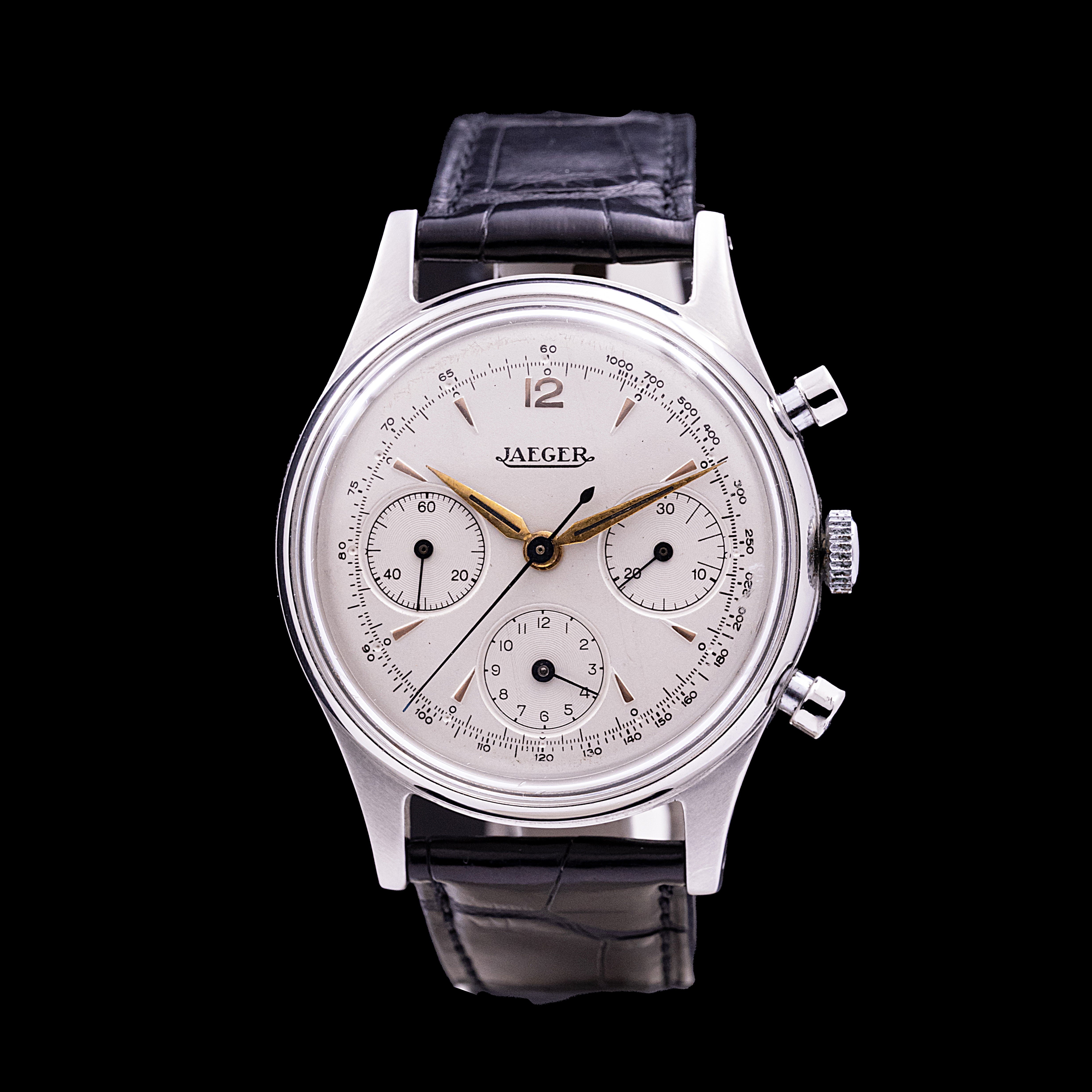 JAEGER-LECOULTRE CHRONOGRAPHE "JAEGER" 3 COMPTEURS ACIER
