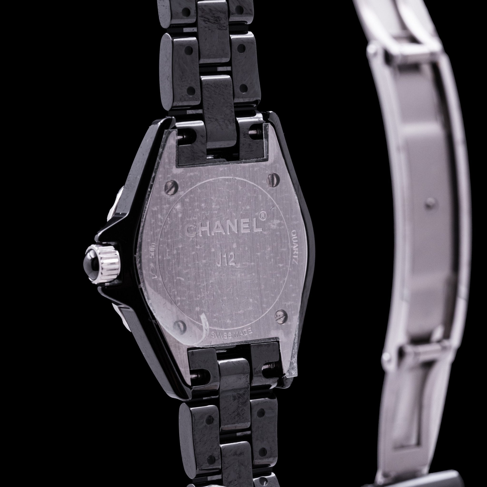 CHANEL J 12 NOIRE FEMME LUNETTE DIAMANTS - montre vintage - Contre - Temps Paris