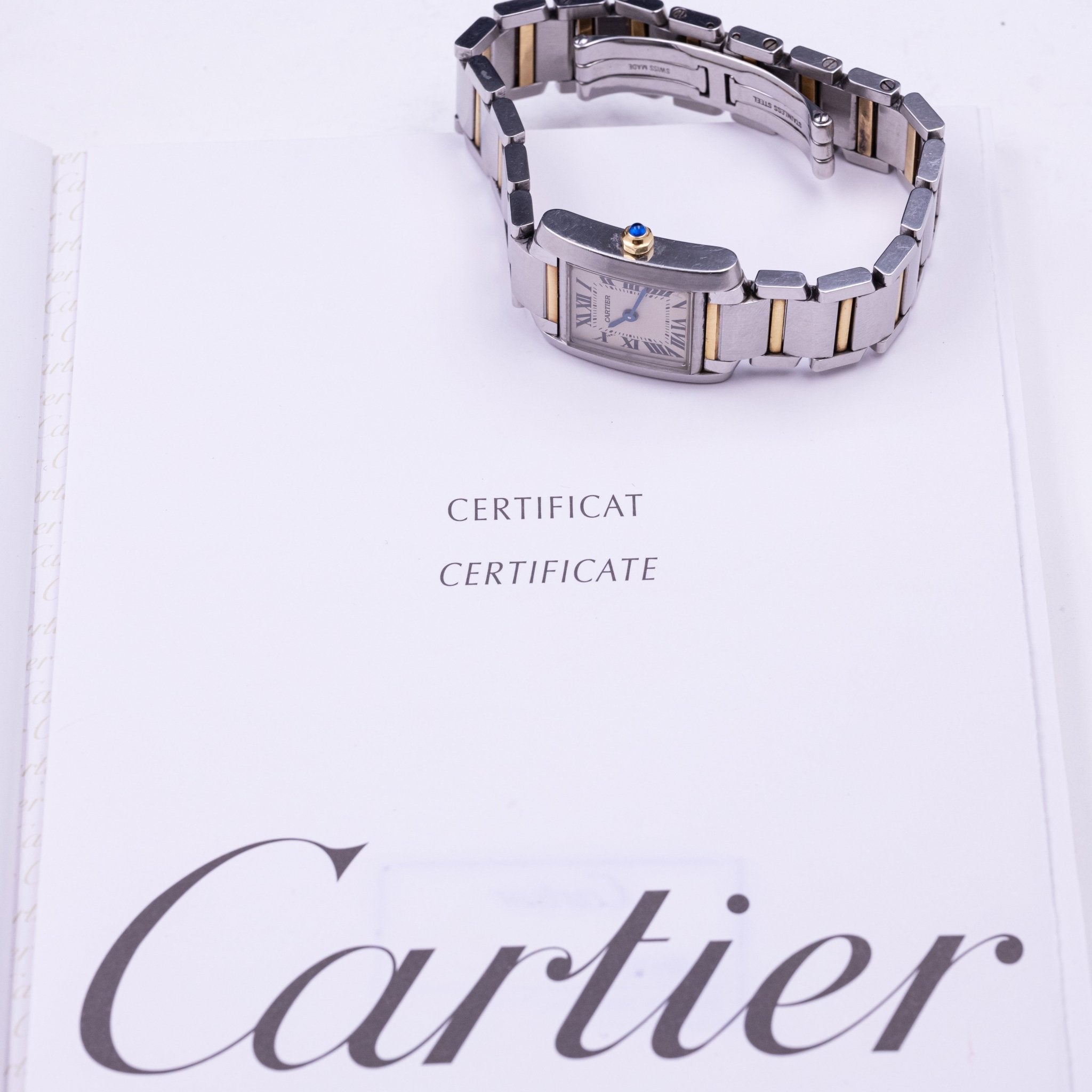 CARTIER TANK FRANCAISE BI - COLORE OR ET ACIER FULL SET - montre vintage - Contre - Temps Paris