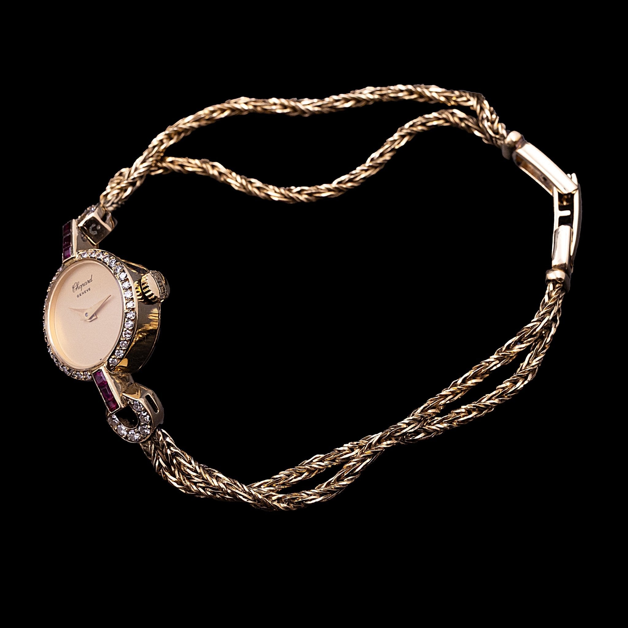 CHOPARD MONTRE HAUTE - JOAILLERIE LADY VINTAGE OR RUBIS ET DIAMANTS - montre vintage - Contre - Temps Paris