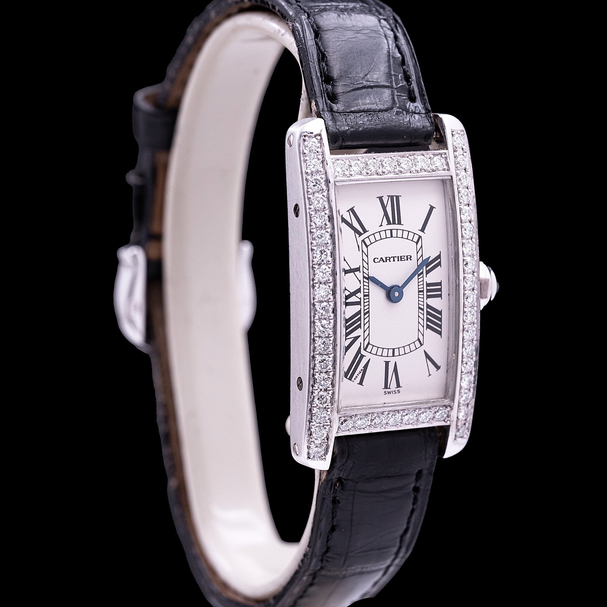 CARTIER TANK AMERICAINE OR BLANC ET DIAMANT LADY - montre vintage - Contre - Temps Paris