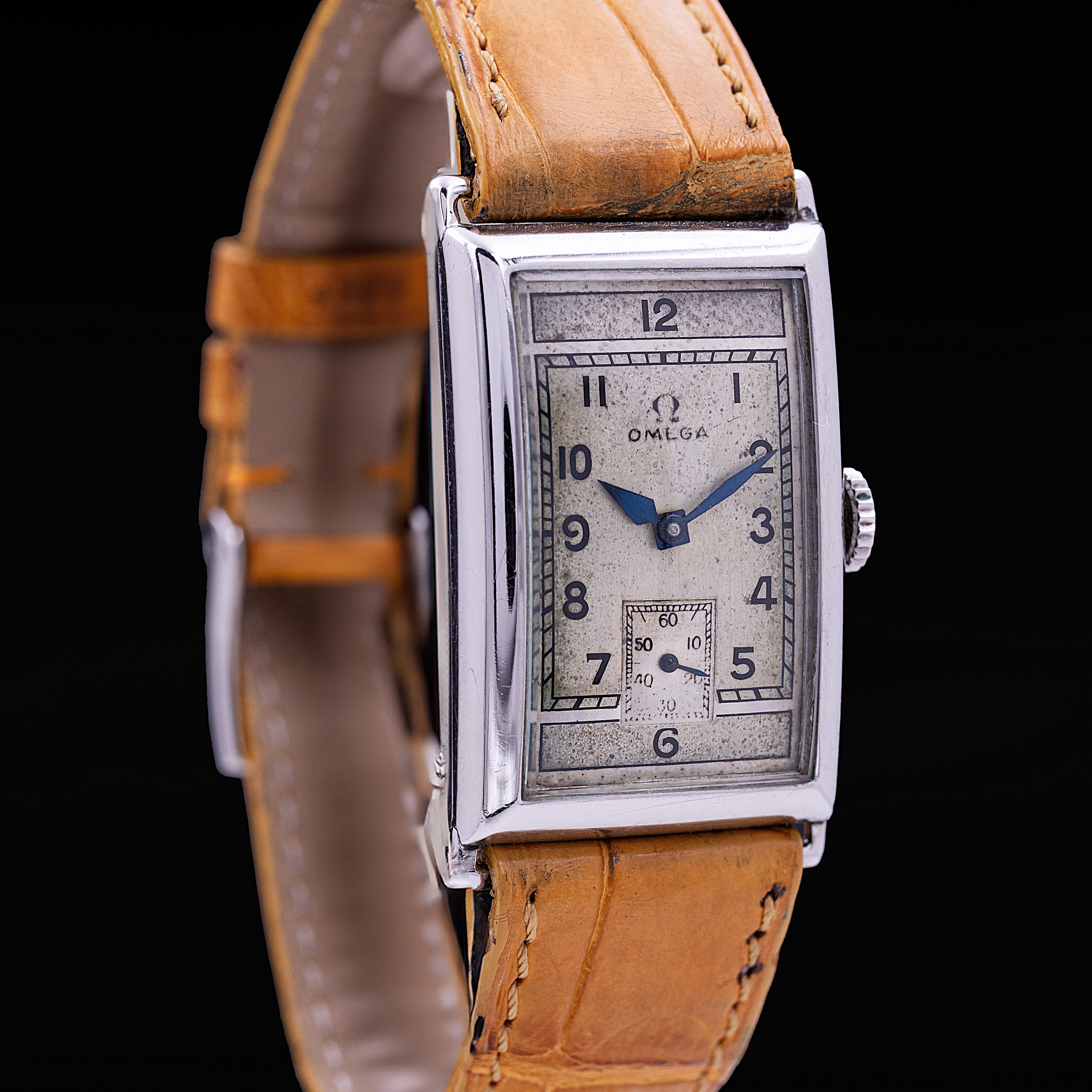 Omega Art Deco curved steel, 1940s