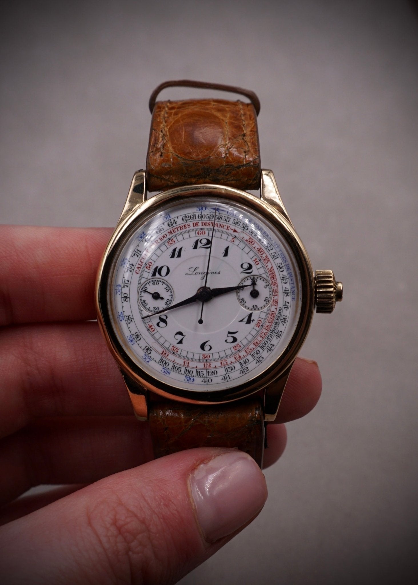 LONGINES CHRONOGRAPHE MONOPOUSSOIR OR - montre vintage - Contre - Temps Paris