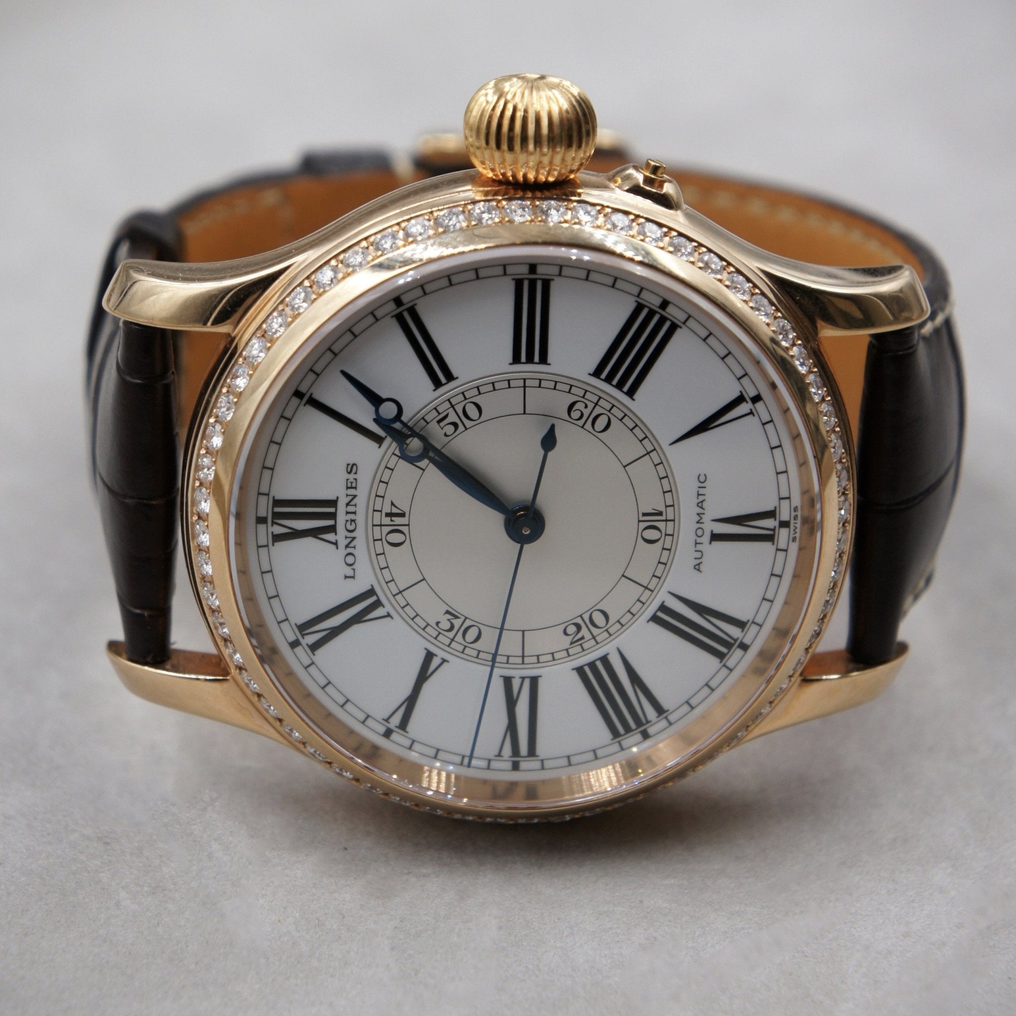 LONGINES WEEMS HERITAGE SECOND - SETTING OR ROSE ET DIAMANTS - montre vintage - Contre - Temps Paris
