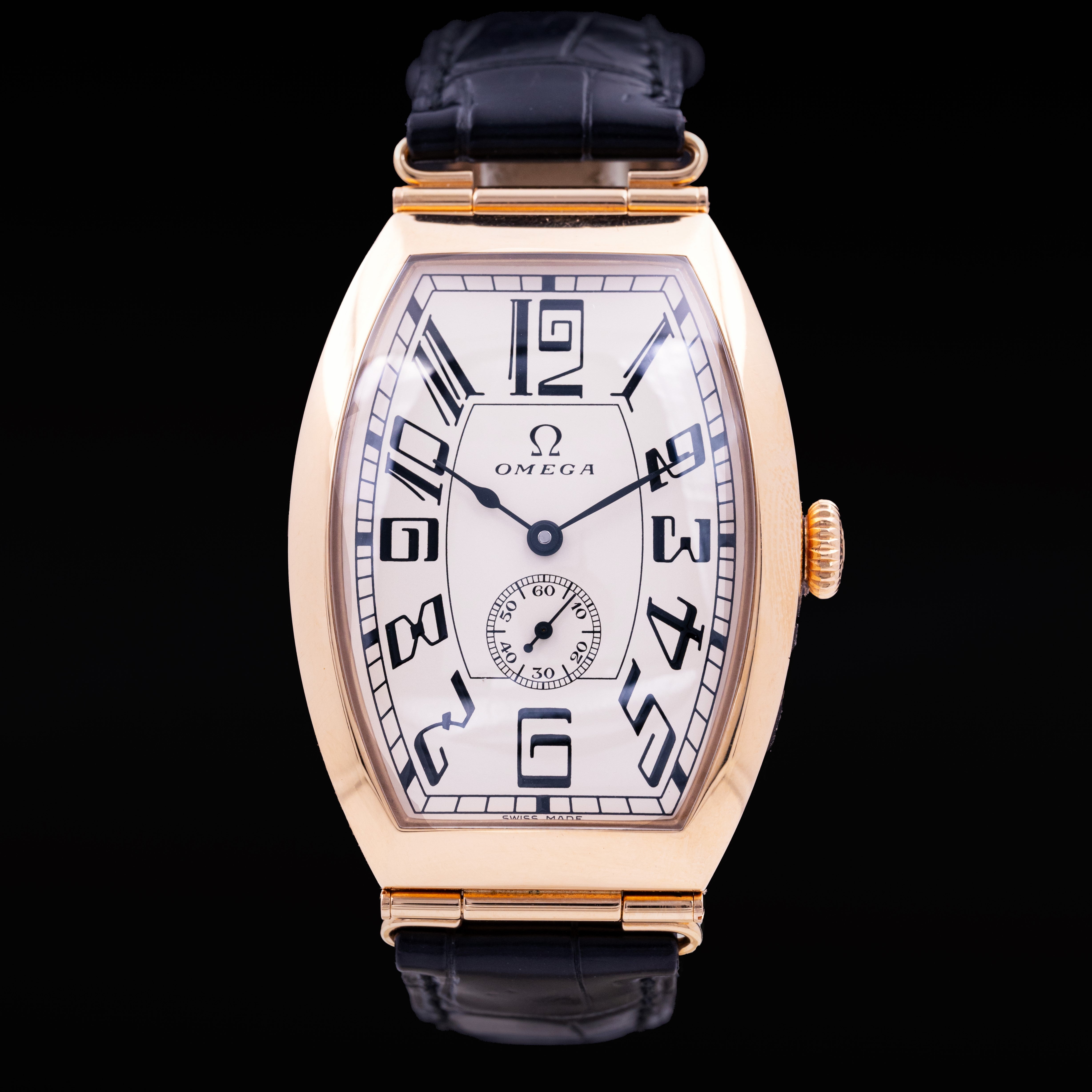 Montre Omega Museum Collection Petrograd 1915 or rose tonneau cadran crème full set 2007