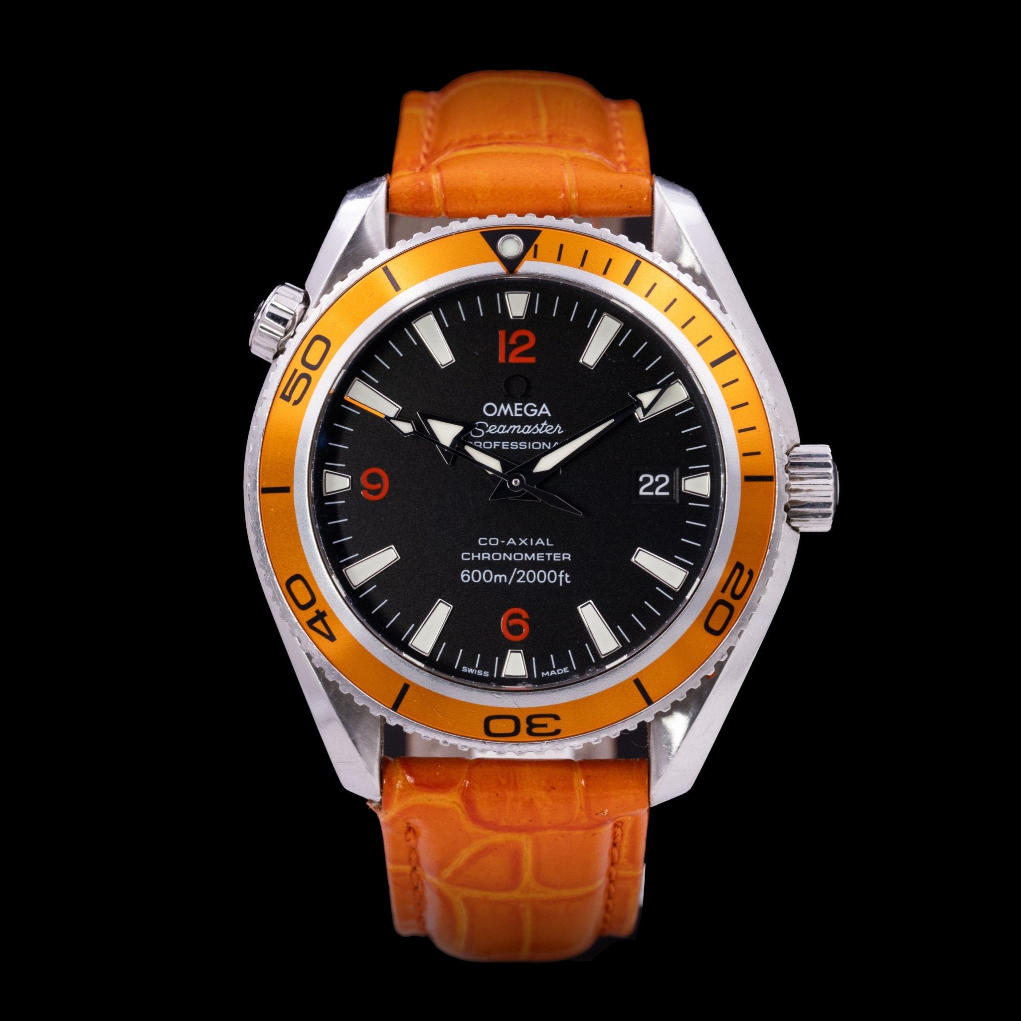 Omega Seamaster Planet Ocean Co - Axial 600 m — Acier, circa 2005, lunette orange - montre vintage - Contre - Temps Paris