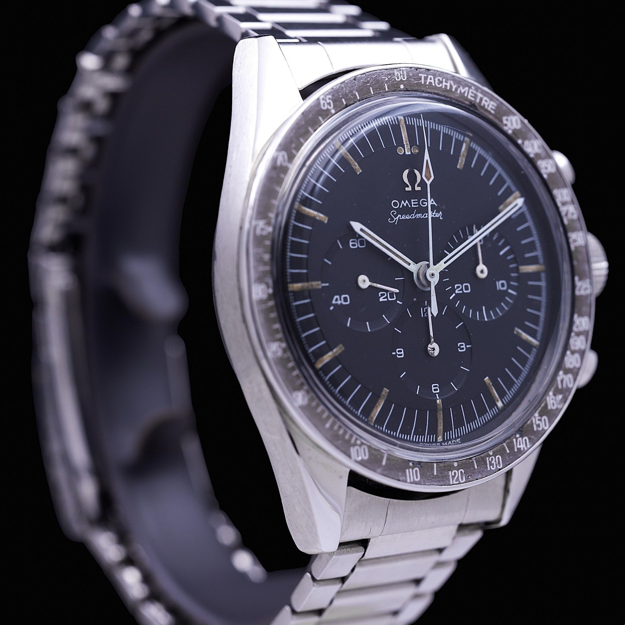 Omega Speedmaster Professional reference CK2998, calibre 321, 39 mm steel case, black pre-Professional dial, chocolate tachymeter bezel, ca. 1960