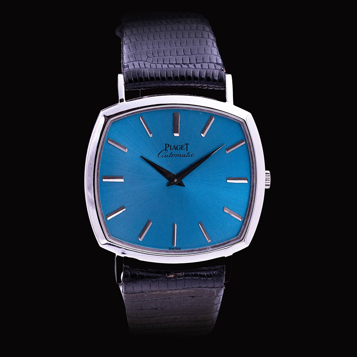 Piaget Coussin Cambré Or Blanc Cadran Turquoise Ref. 12406, années 70 - montre vintage - Contre-Temps Paris