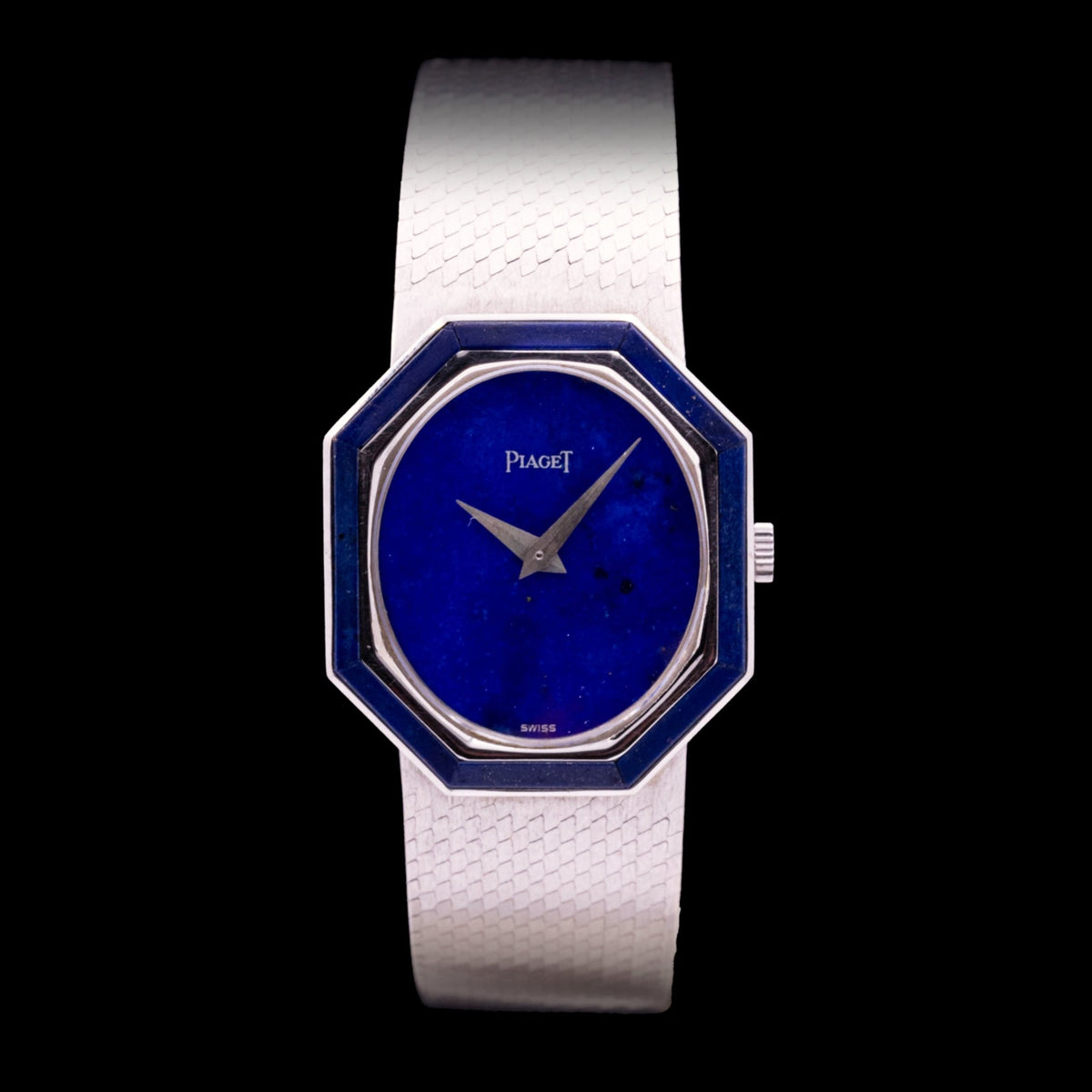 Piaget octogonale or blanc Ref. 9341, cadran ovale et lunette à huit segments en lapis-lazuli