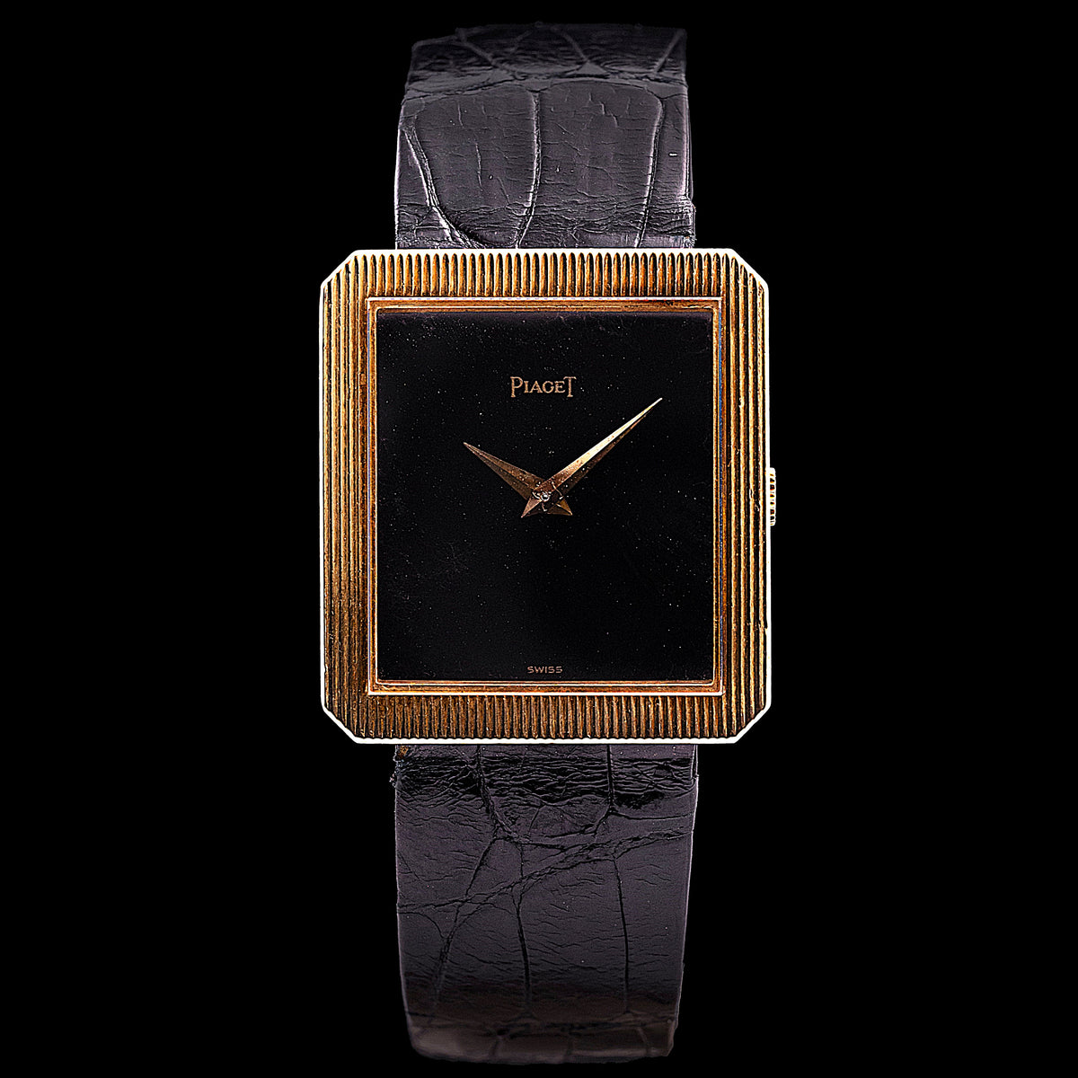 Piaget Protocole or jaune Ref. 9154, cadran en pierre d'onyx et façade cannelée à pans coupés