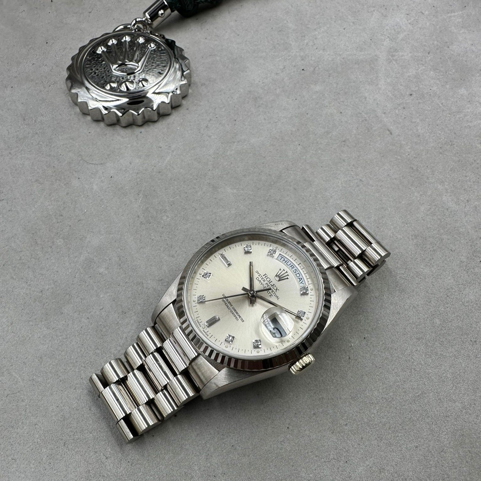 ROLEX DAY DATE OR BLANC ET DIAMANTS