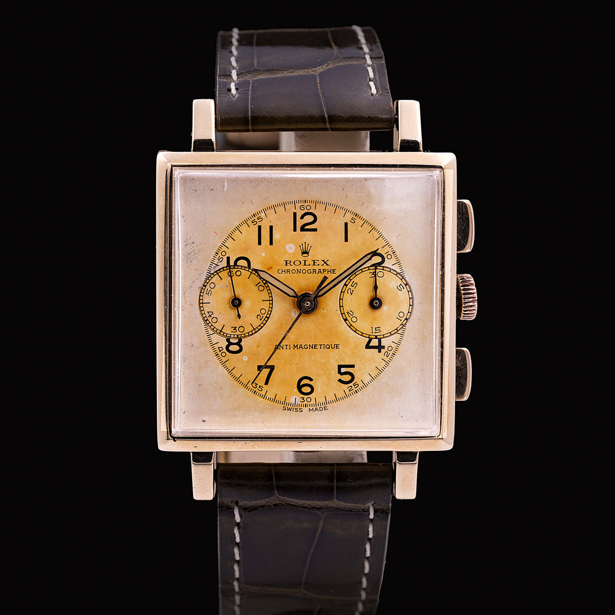 Rolex chronographe carré or ref 3529, circa 1939 - montre vintage - Contre-Temps Paris