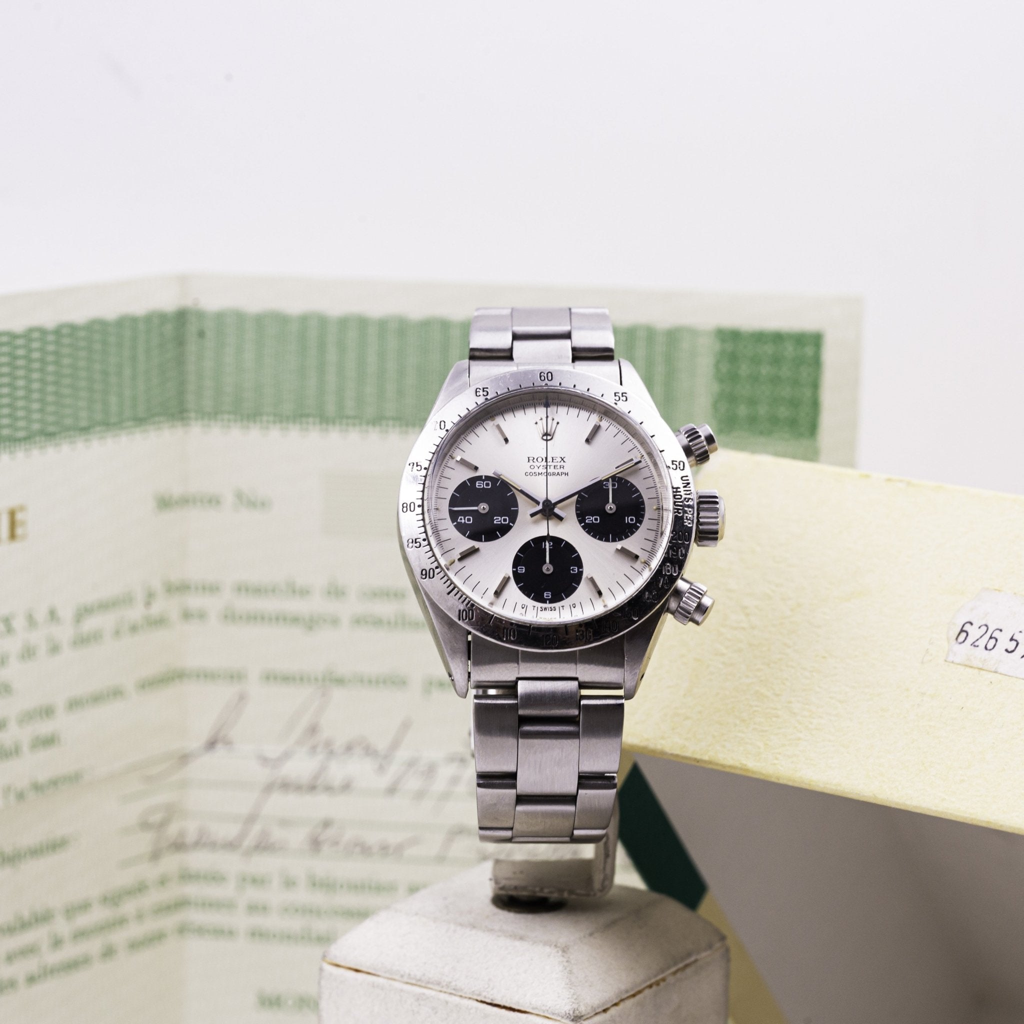 Rolex Cosmograph Daytona reference 6265, steel, silver Sigma dial without signature, black registers, Valjoux calibre 727, 1976