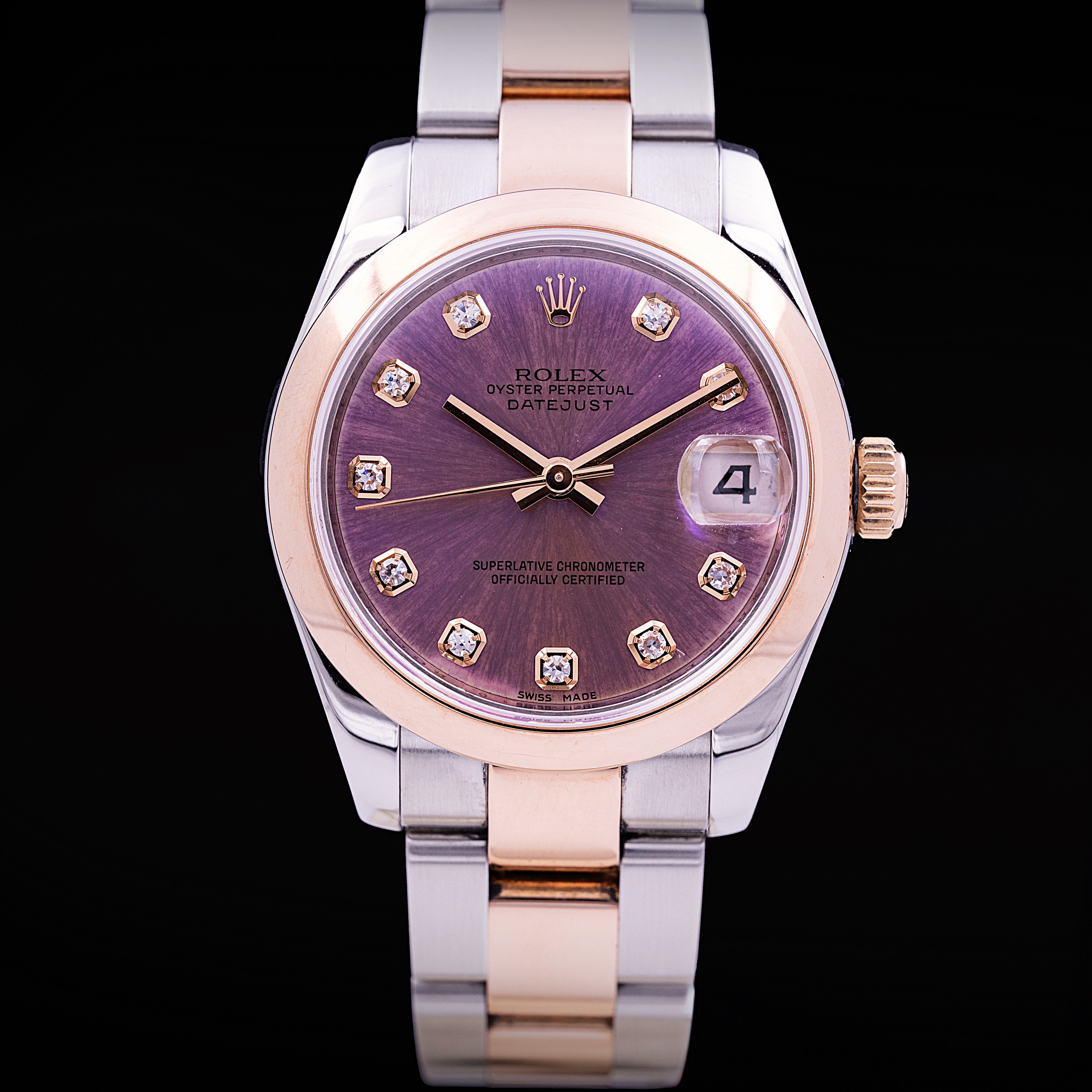 Montre Rolex Datejust 31 bicolore or rose acier cadran chocolat index diamants Ref. 178241