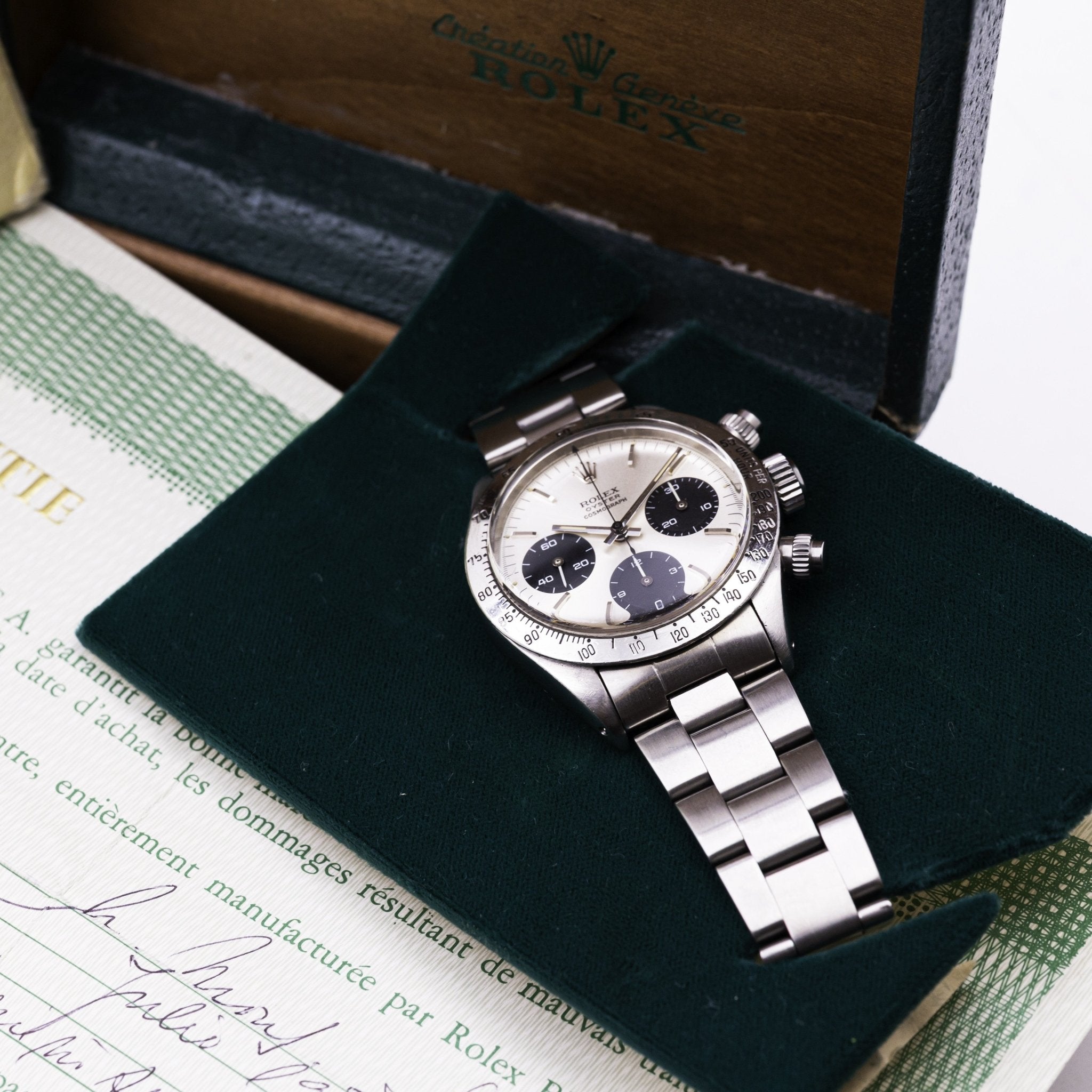 Rolex Daytona 6265 — Certificat de garantie Rolex d'origine daté juillet 1976 et coffret Rolex