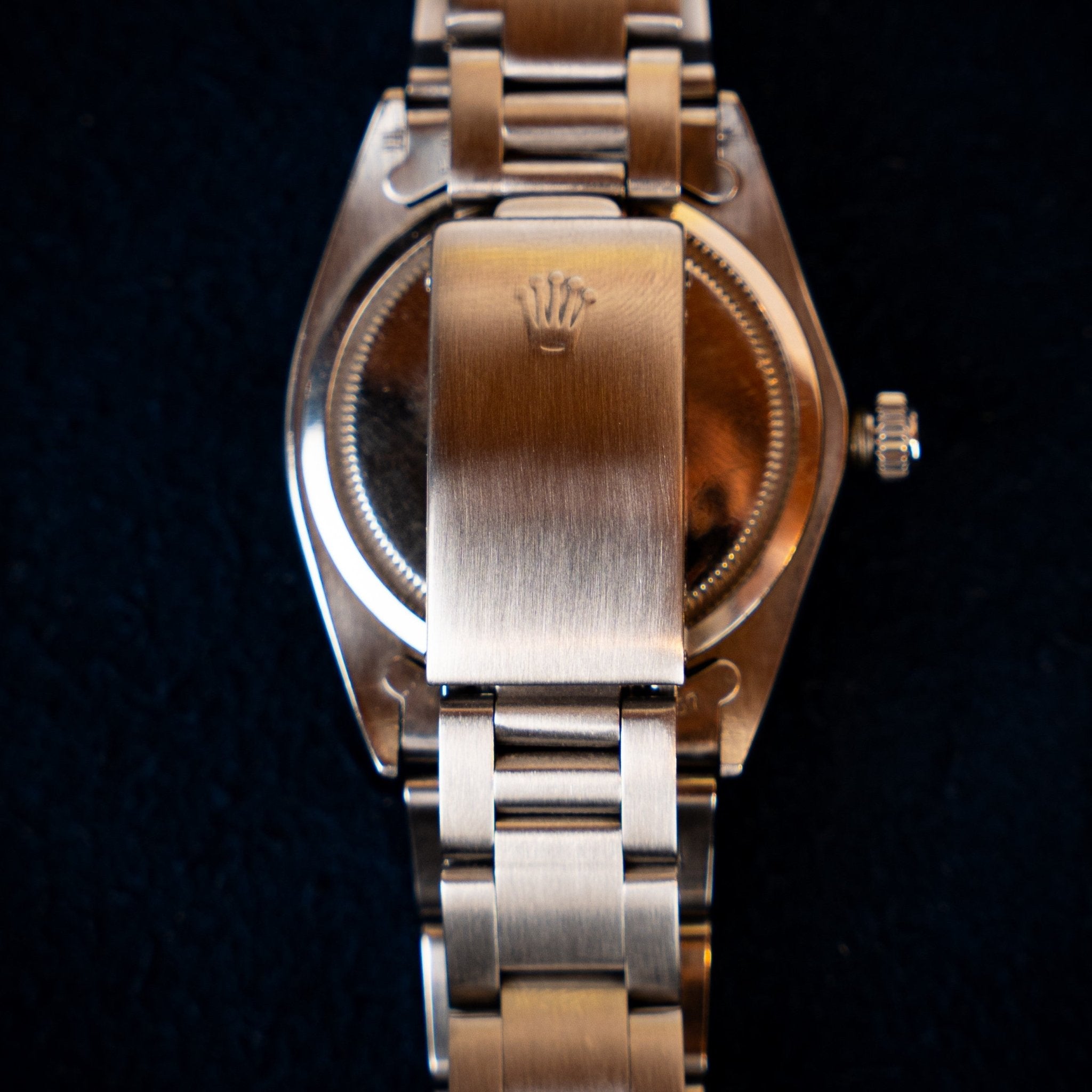 ROLEX OYSTERDATE PRECISION - CADRAN NOIR INDEXES DORES - montre vintage - Contre - Temps Paris