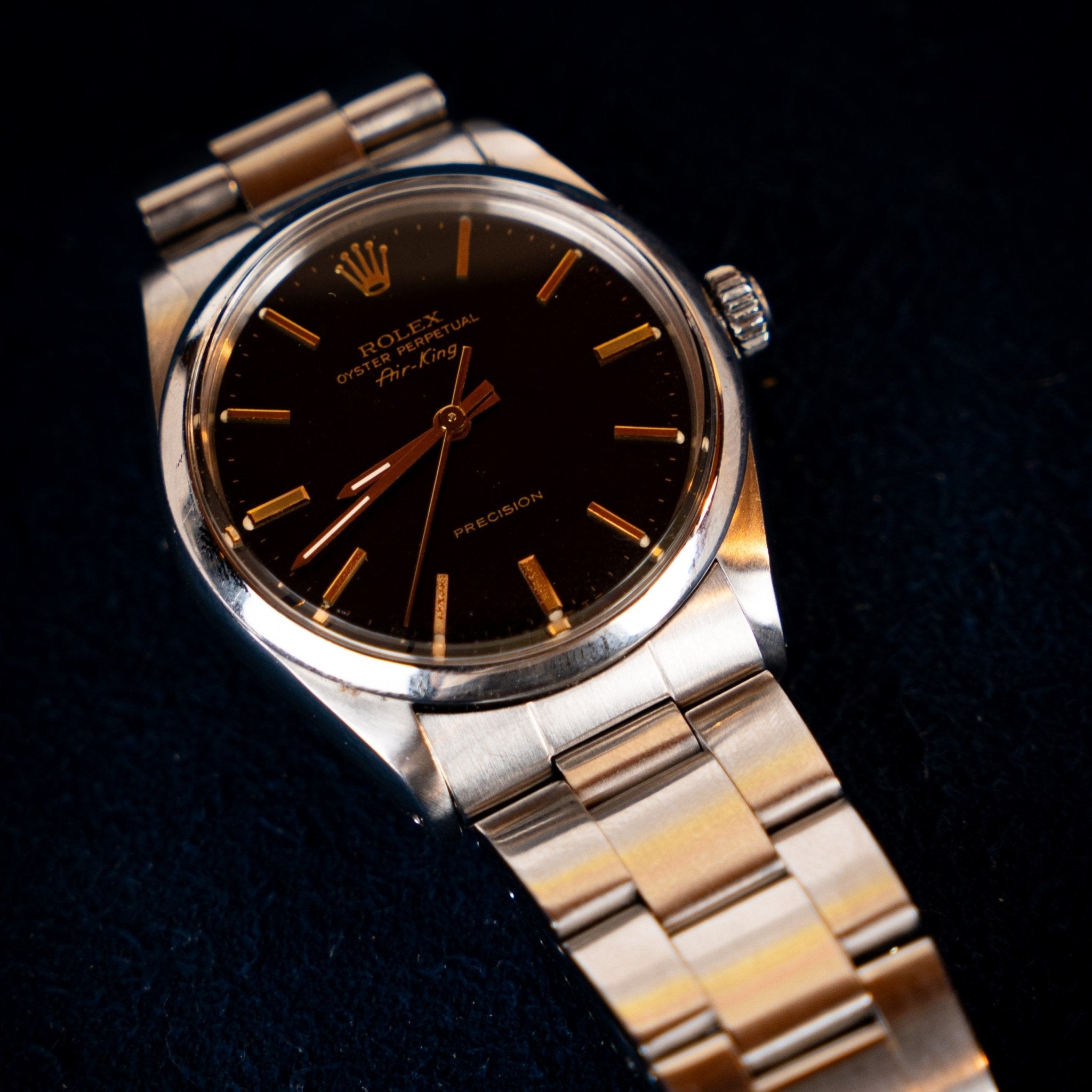 ROLEX AIR KING CADRAN NOIR INDEXES DORES - montre vintage - Contre - Temps Paris