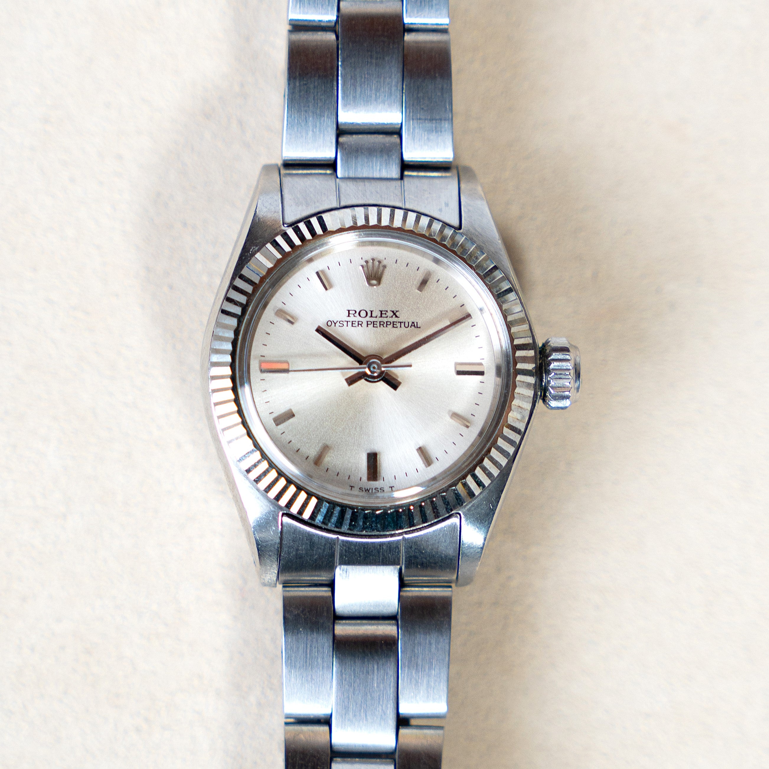 ROLEX OYSTER PERPETUAL LADY STEEL AND WHITE GOLD BEZEL