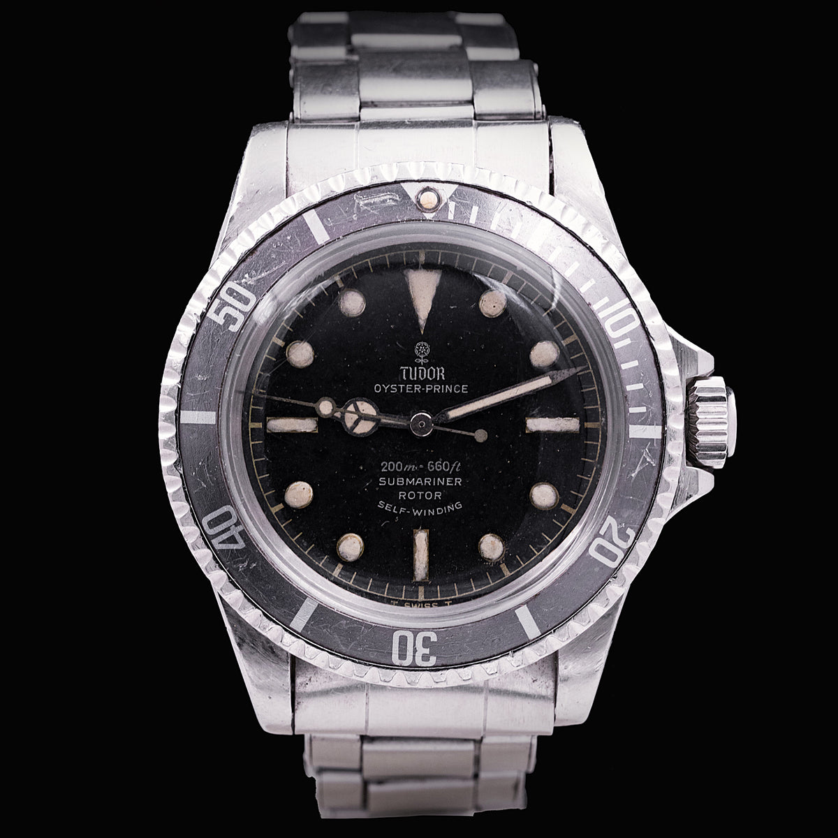 Tudor Oyster Prince Submariner Ref. 7928, mouvement automatique, cadran noir patiné au logo Small Rose, bracelet Oyster riveté