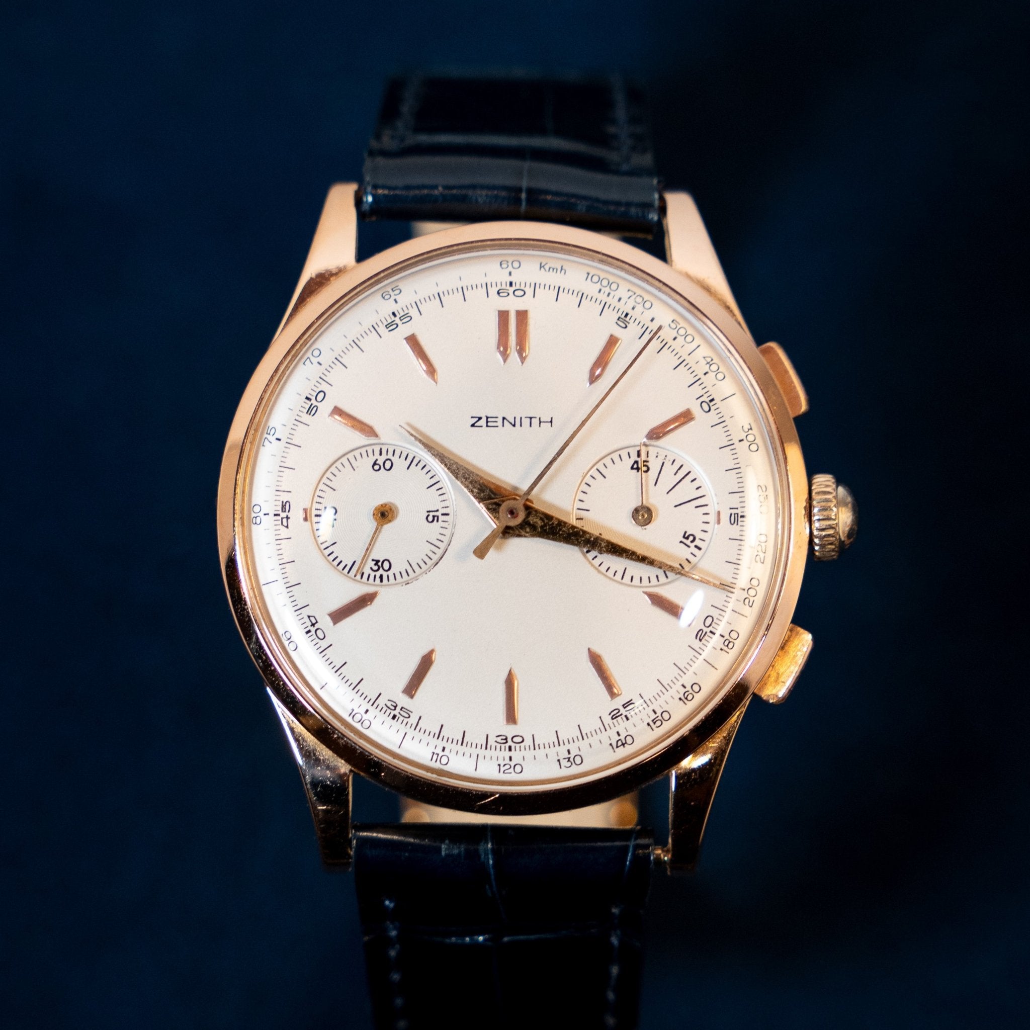 ZENITH CHRONOGRAPHE OR ROSE - montre vintage - Contre - Temps Paris