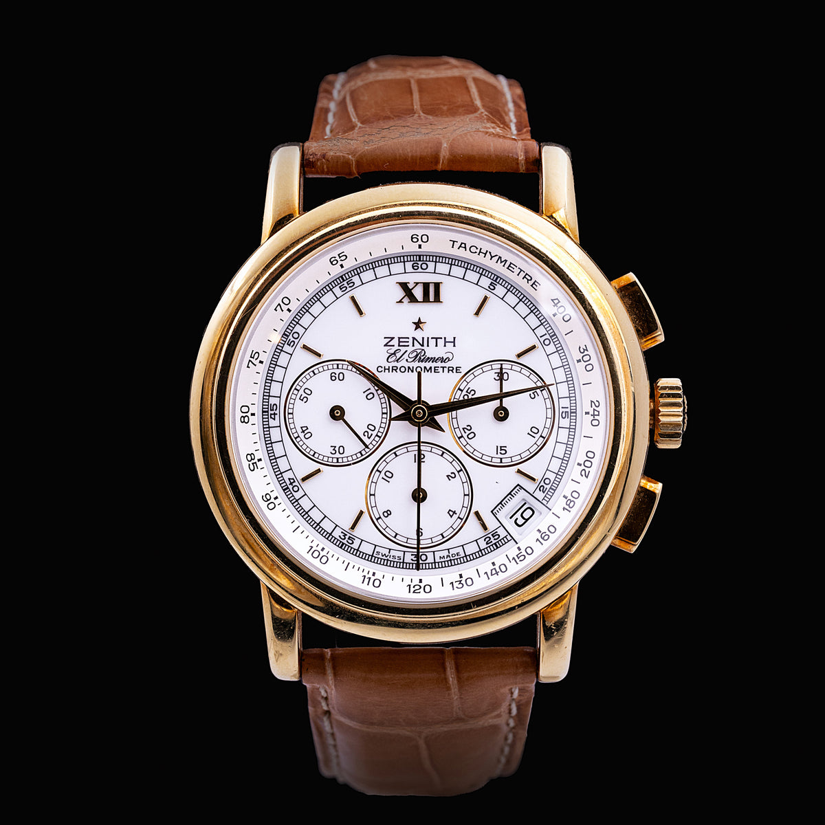 Chronographe Zenith El Primero or jaune Ref. 30-0380.400, cadran blanc et trois compteurs